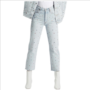 LEVI'S RIBCAGE Light wash rare rhinestones style straight leg crop jeans